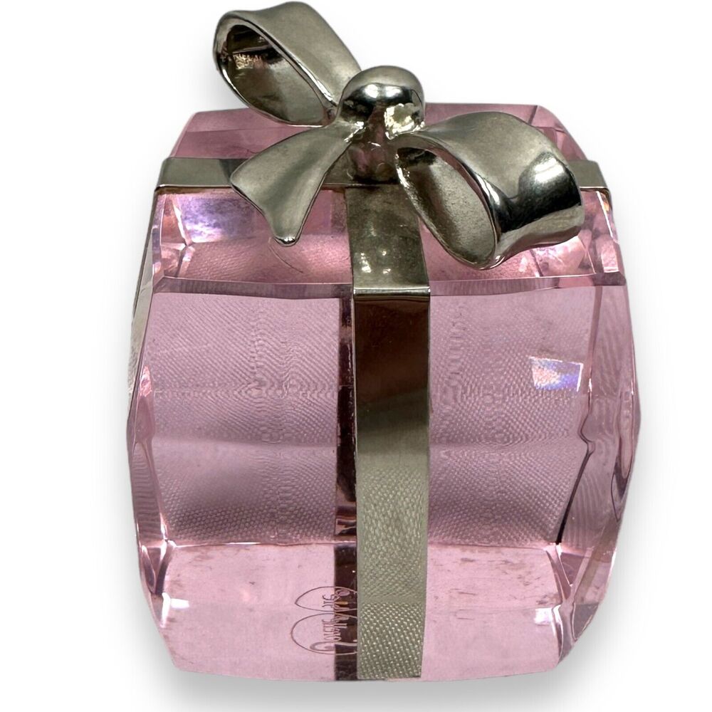 Sorelle Pink Crystal Gift‎ Box Present Cube Ribbon Glass Silver Tone Metal Bow